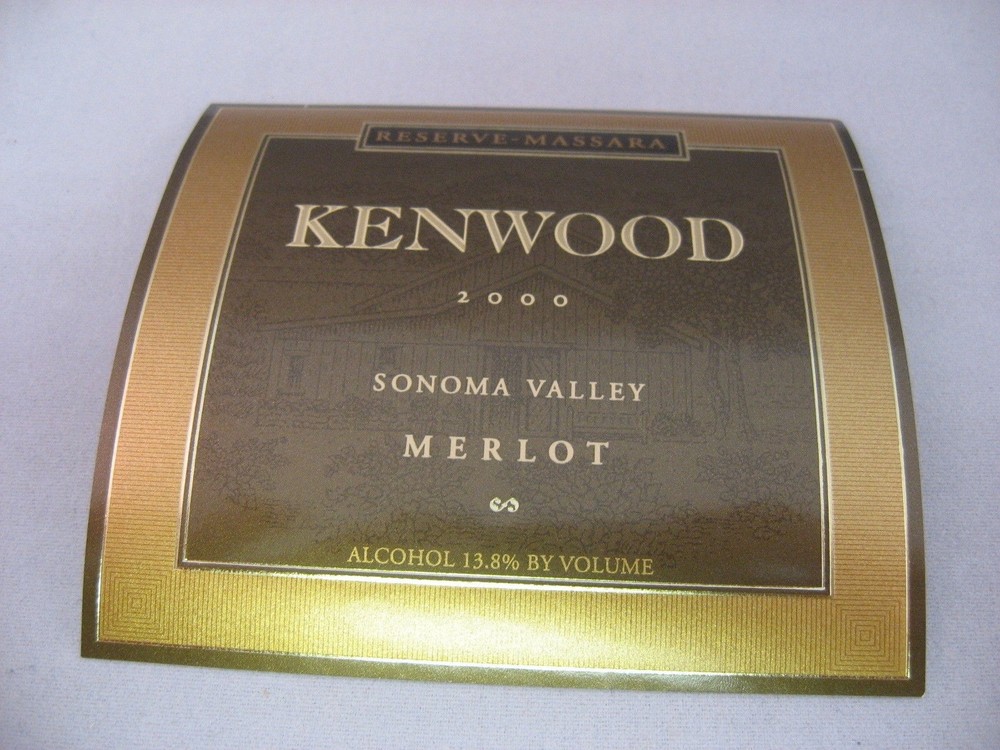 2000 Kenwood Reserve Massara Merlot Wine Label Sonoma Valley CA Collectible
