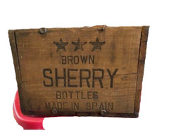 Vintage Brown Sherry Bottles Wood Crate W A Taylor & Sons Sandeman Made in Spain