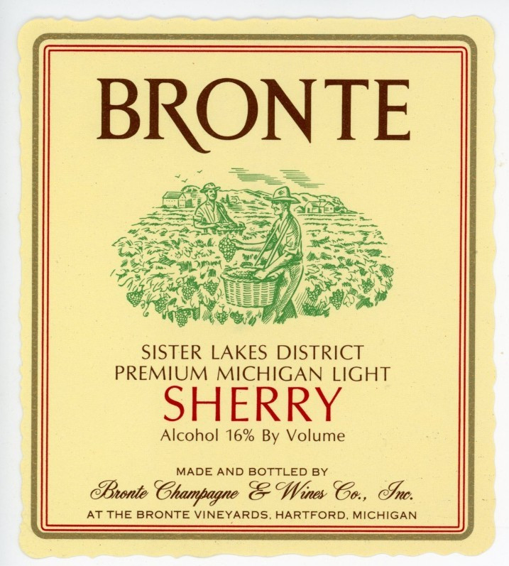 1960s-70s Hartford, MI Wine Label Sherry Bronte Champagn & Wine Co #2G1