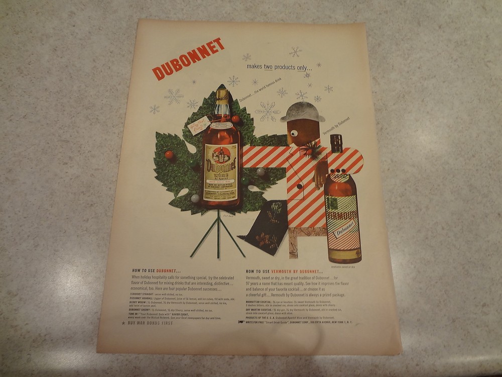 1943 Dubonnet Wine Vintage Magazine Ad « makes two products only… »
