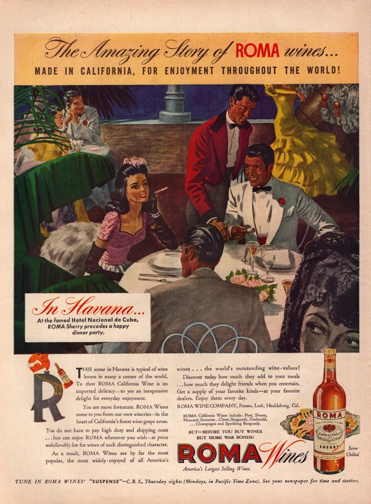 1944 Roma Wines Print Ad WWII Era In Havana Dinner