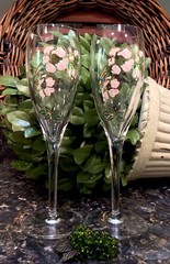 PERRIER JOUET Crystal Belle Epoch Anemone Hand Painted Champagne Flutes (2) MINT