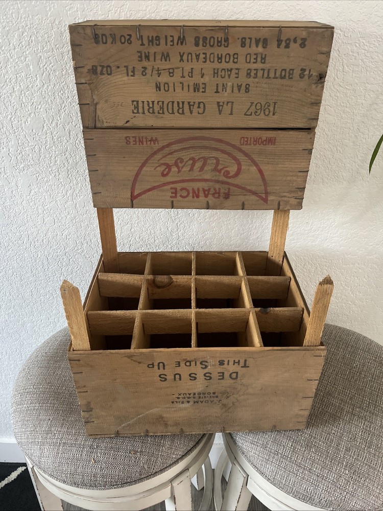 Vintage France Cruse Covered Wine Crate 12 Bottle 1967 LA GARDERIE , Empty
