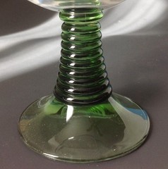 2 Vintage Schmitt Sohne Wine Goblet Cordial Glasses Clear Green Stem West German