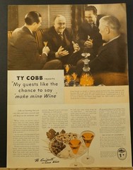 1940 Wines of California Wine Advisory Board TY COBB Baseball Player Photo ad