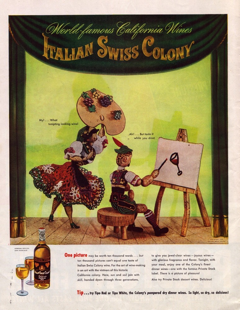 1946 Italian Swiss Colony Wine Print Ad California Painting