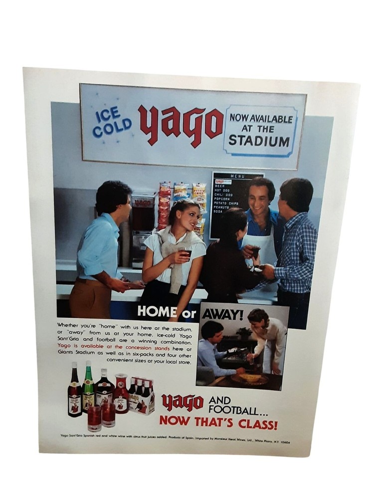 1981 Yago Sangria Wine Football Stadium Vintage Print Ad