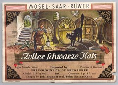 Vintage Zeller Schwarze Katz German Wine Bottle Label Black Cat