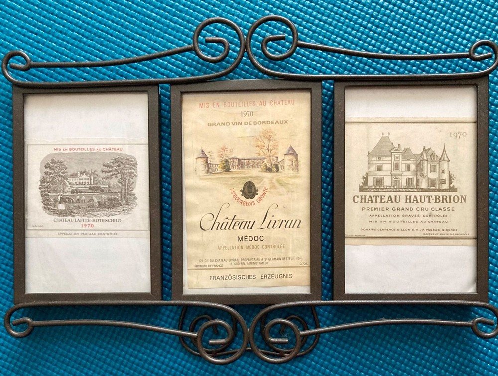 European Wine Labels (3 in a photo flame) Year 1970, Perfect for a birthday gift