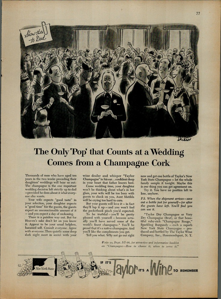 1956 Taylor Champion Wine People At Wedding Vintage Print Ad 3508