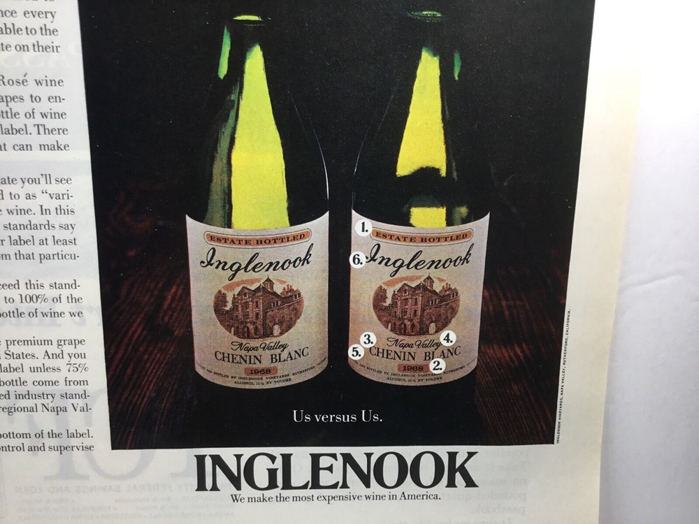 1969 Inglenook Chenin Blanc Wine. Vintage Print Ad.