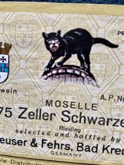 Original Wine Label 1975 Moselle Schwarze Katz Germany BLACK CAT Ilustration
