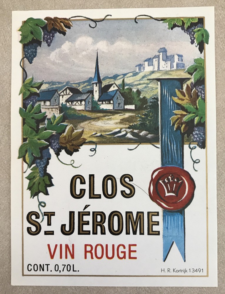 Vintage Courtrai Clos St Jerome Vin Rouge French Red Wine Label
