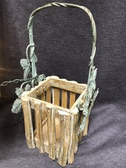 Wine Bottle Light / Nightlight / metal and wood basket Black Mountain Vineyard