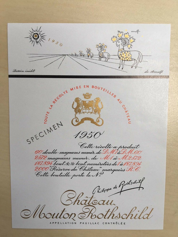The 1950 Chateau Mouton Rothschild (Specimen) – Label By: Georges Arnulf