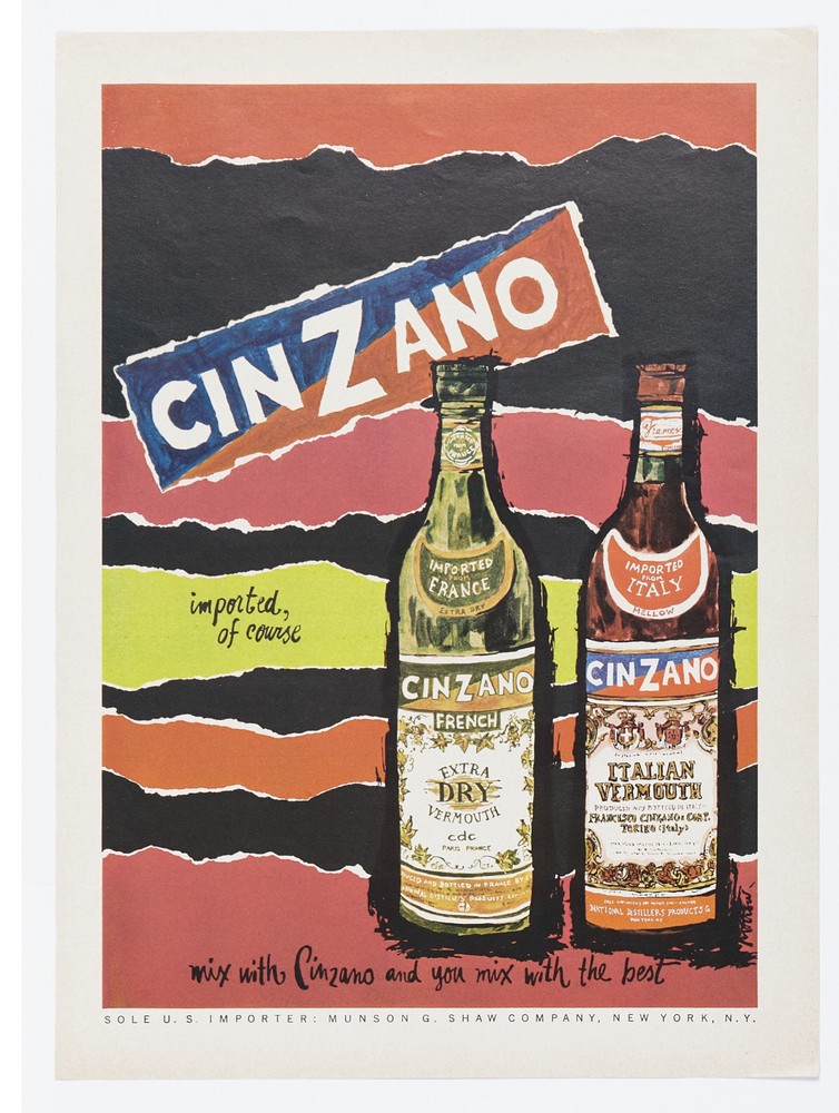 1965 Cinzano vermouth advertisement. Vintage original bright colors.