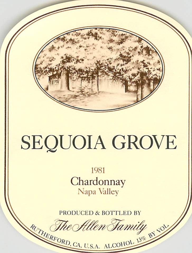 Sequoia Grove Chardonnay Napa Valley Rutherford CA 1981 1980s Vtg Wine Label