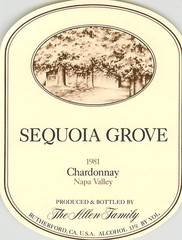 Sequoia Grove Chardonnay Napa Valley Rutherford CA 1981 1980s Vtg Wine Label