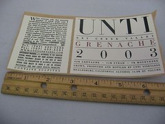 2003 UNTI Vineyards Grenache Wine Label Dry Creek Valley Healdsburg California