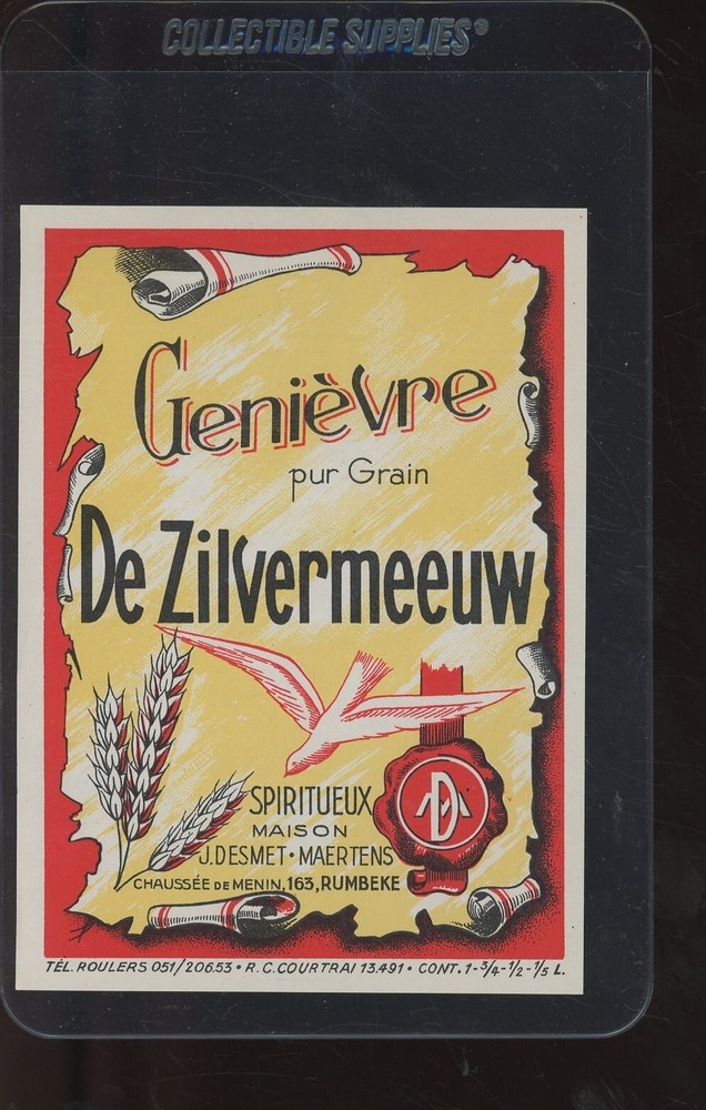 1920&rsquo;s Genievre Pur Grain De Zilvermeeuw Spiritueux Label