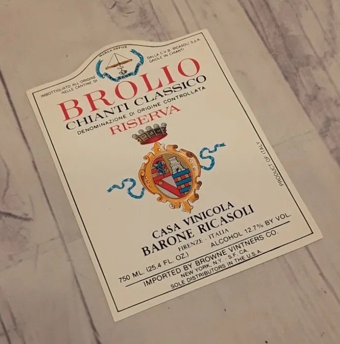 BROLIO RISERVA ~CHIANTI CLASSICO ~BARONE RICASOLI ~ITALIAN WINE BOTTLE LABEL ~
