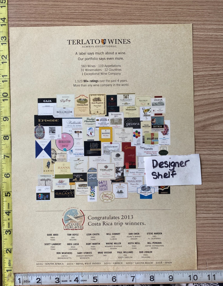 Terlato Wines Label Scene Costa Rica Trip Winners 2013 Print Advertisement