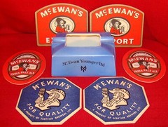 McEWAN YOUNGER LTD BLUE CARLTON WARE ASHTRAY WITH 6 McEWAN&rsquo;S EXPORT BAR MATS! 