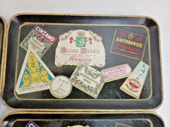 Vtg Liquor and Wine labels on a tray Gin Whiskey Scotch 8.5&Prime; x 5.25 Wales Japan