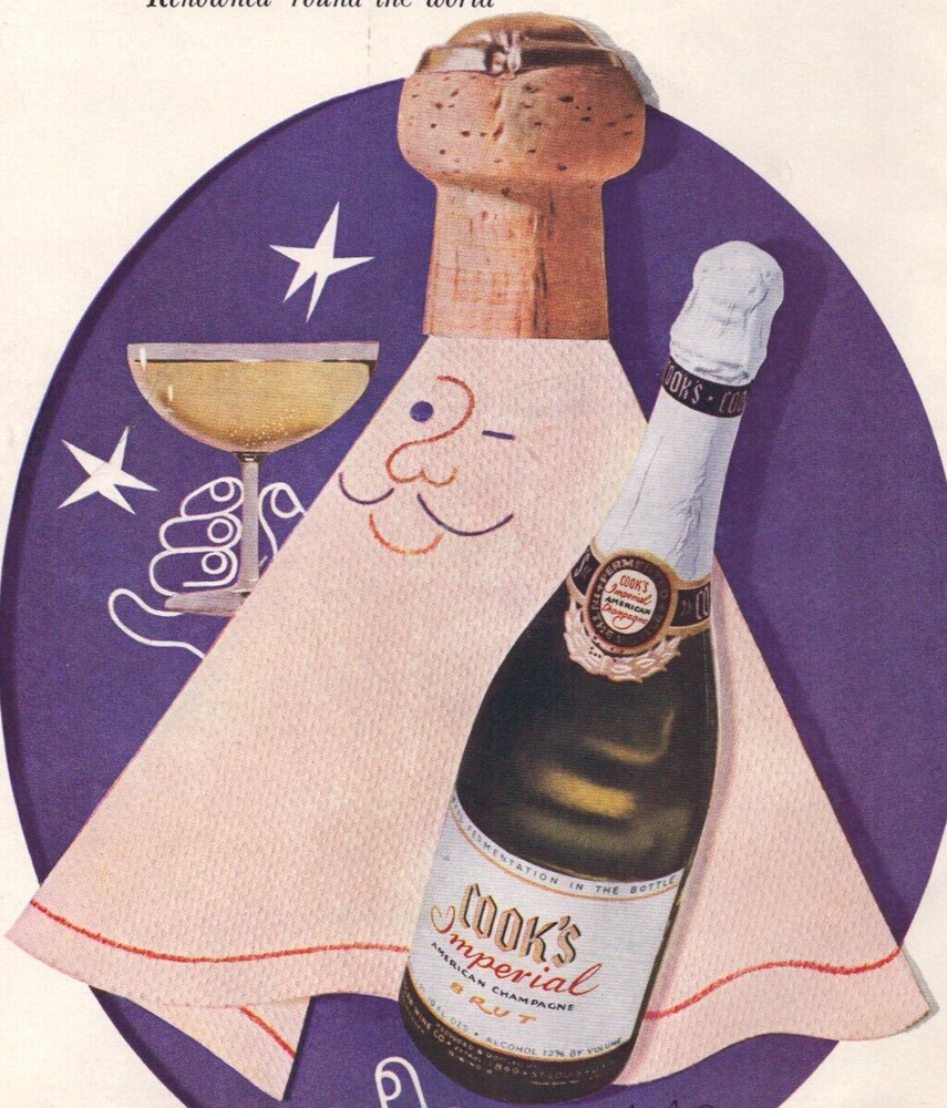 Cooks Imperial American Champagne Vintage 1955 Print Ad Brut Happy New Year