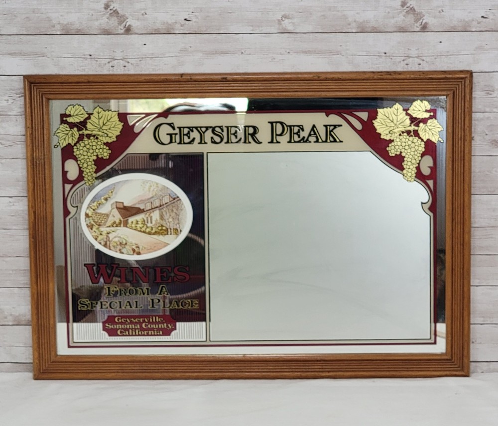 1980s Geyser Peak Winery Promotional Bar Mirror Frosted Signs & Glasswork Vtg