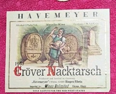 1967 Wine Label Set: Havemeyer Moselle « Cröver Nacktarsch » Bingen Rhein Germany