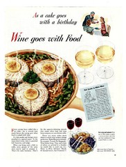 1945 Wine Advisory Board Print Ad Food Advertising Fish Steak White Wine Vintage