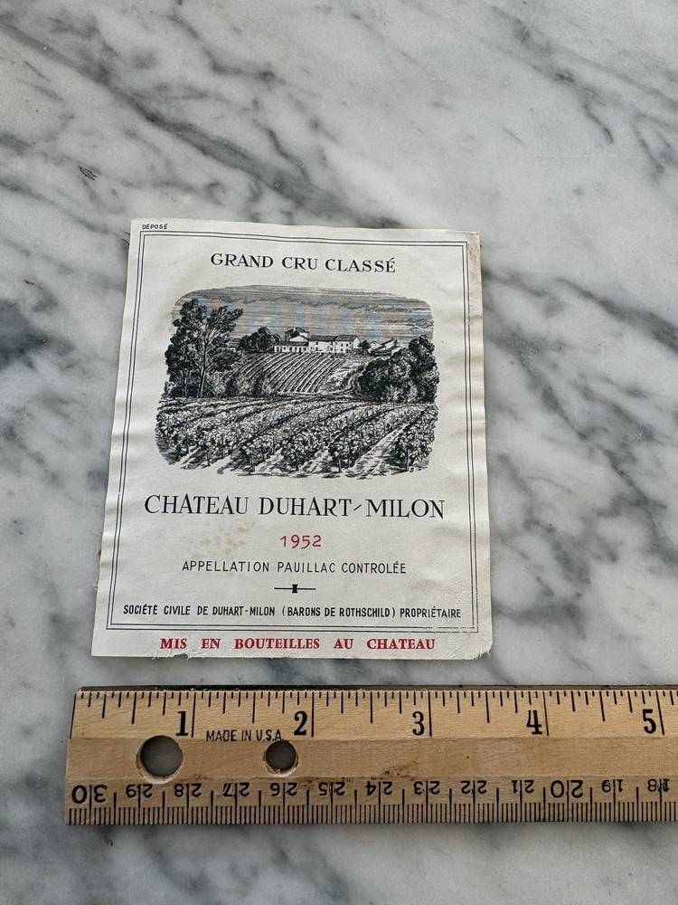 VTG Chateau Duhart-Milon 1952 Wine Label Grand Cru Classe Barons De Rothschild