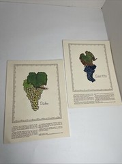 2 Rare 1969 Prints Grapes Wine Walter S. Taylor Finger Lakes Wine Museum NY