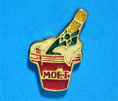MOET & CHANDON BOTTLE & RED COLOR BUCKET CHAMPAGNE ADVERTISING – VINTAGE PIN