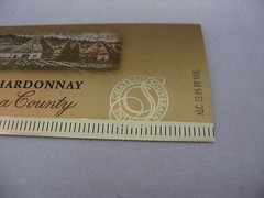 Chateau Souverain 1999 Sonoma County Chardonnay Wine Label Unused Gold Foil