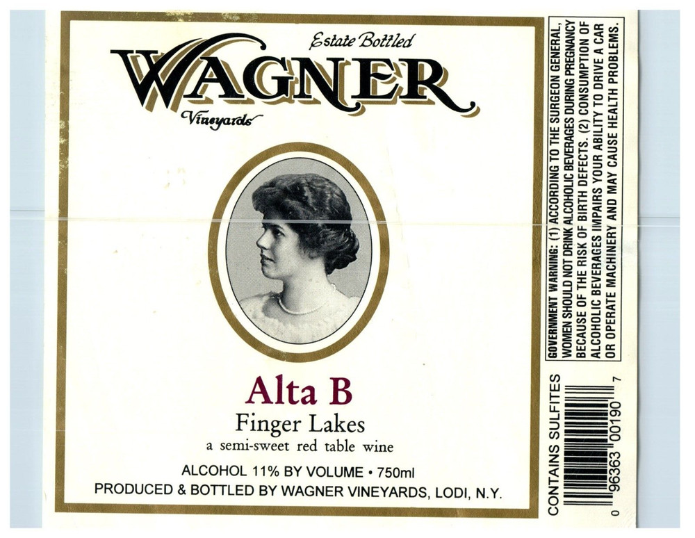 Vintage estate Bottled Wagner Alta B Lodi New York Wine Label S75E
