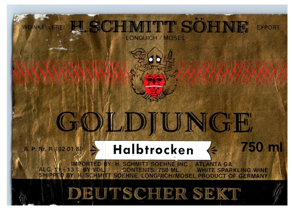 1970&rsquo;s-80&rsquo;s Schmitt Sohne Goldjungle German Wine Label Original S34E