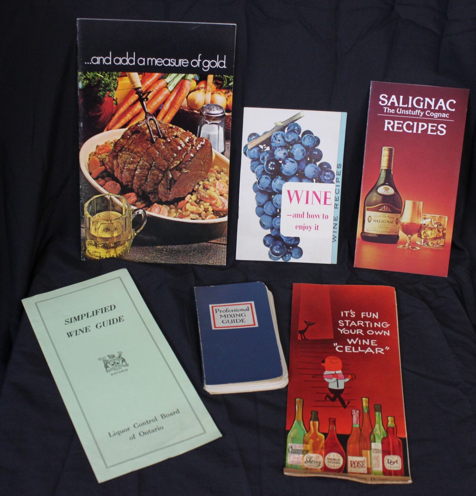6 Vtg Wine Recipe Books Guide Salignac Cognac Galliano Canadian MCM 40s 50s 60s