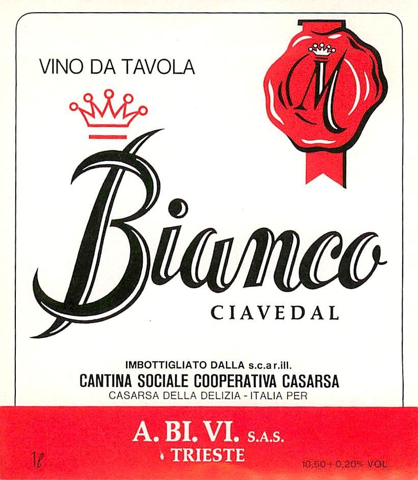 Vino da Tavola Bianco Ciavedal Italy 1970s 1980s Vtg Wine Label