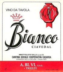 Vino da Tavola Bianco Ciavedal Italy 1970s 1980s Vtg Wine Label