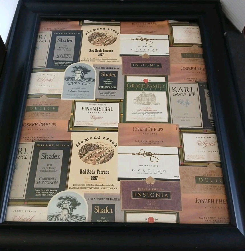 VTG 1997 24&Prime; X 20&Prime; Framed Wine Labels Reproduction