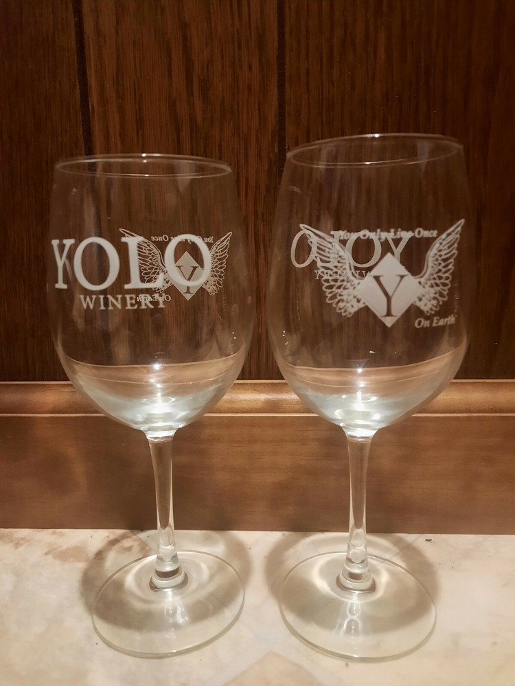 YOLO Winery – Dover, OH – Wine Glass White Artwork 7&Prime; Tall set of 2 Party Gift