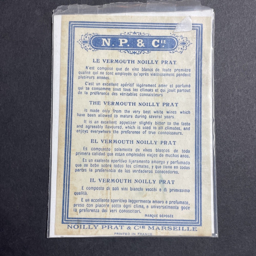 Vintage 1920s Noilly Prat N.P. & Cie Vermouth UNUSED Paper Label Marseille Q1980