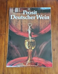 Vintage 80&rsquo;s German Reisling Wine Poster Laminated Prosit Deutscher Wein 34×24&Prime;