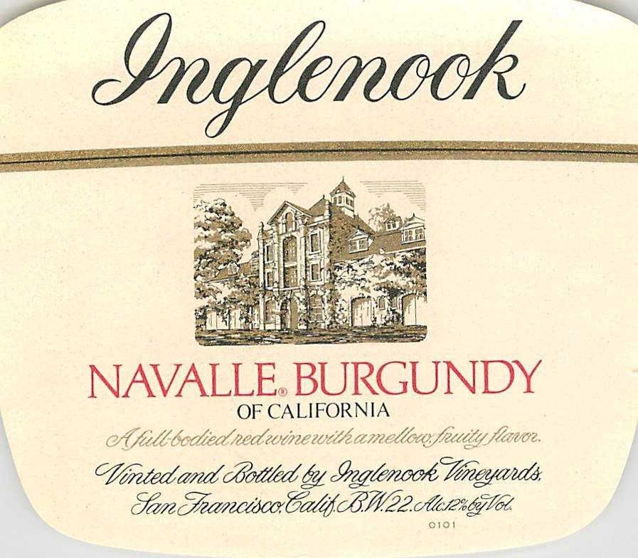 Inglenook Navalle Burgundy San Francisco CA 1970s 1980s Vtg Wine Label