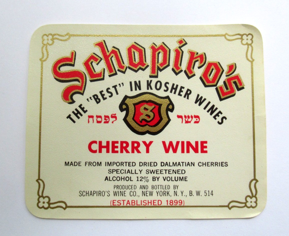 Vintage Schapiro&rsquo;s Kosher Cherry Wine Label Lower East Side NYC Judaica USA