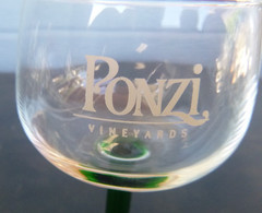vintage Ponzi Winery wine glass Sherwood Oregon 6 1/2&Prime; Green stem