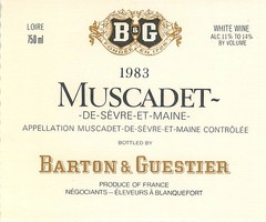 Barton & Guestier Muscadet France 1983 1980s Vintage Wine Label