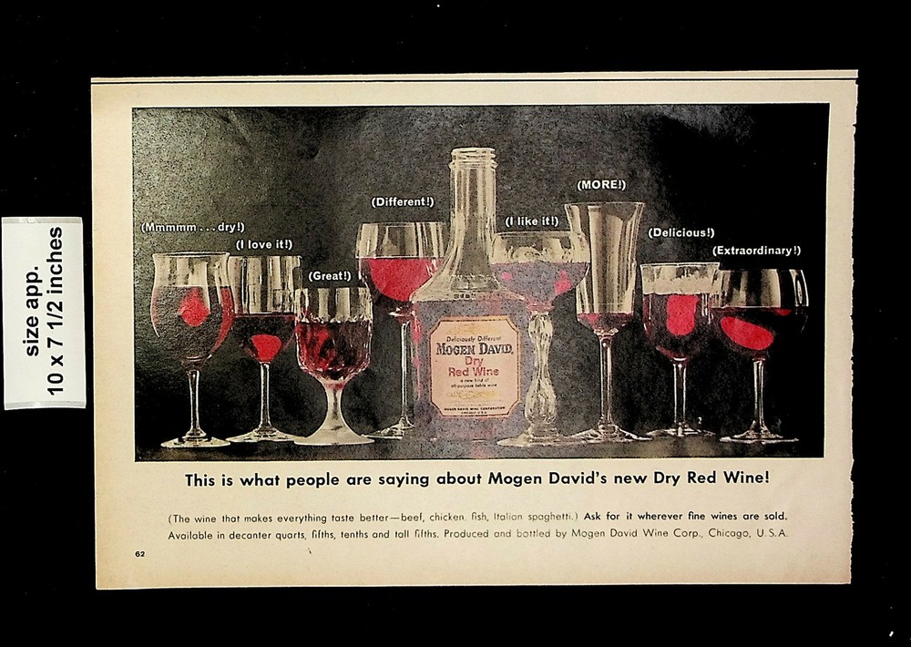 1963 Mogen David Dry Red Wine Glasses Vintage Print Ad 23724